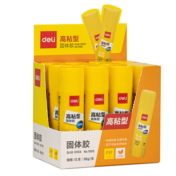 得力(deli)36g高粘度PVP固体胶水 无甲醛快干耐用胶棒 强力粘接 学生文具 12支装 办公用品 P07093