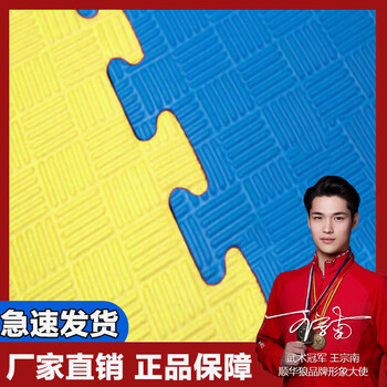 顺华狼跆拳道地垫 训练瑜伽垫泡沫拼接地垫运动地垫100*100*2.0cm黄蓝色