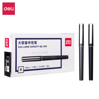 得力（deli） 办公大容量中性笔 商务办公中性笔加粗大容量子弹头 1.0mm 12支/盒 S144黑色