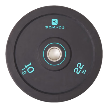 迪卡侬奥杠大孔杠铃片包胶防震力量举重深蹲手抓训练健身器材CRO绿色10kg2526777