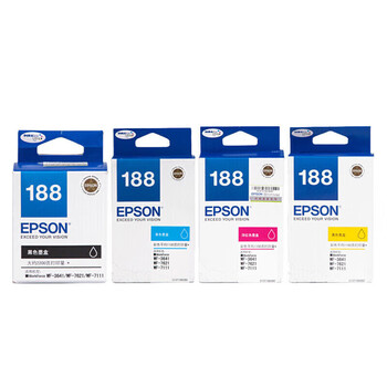 爱普生（EPSON）T1881-T1884 黑色彩色四色188原装墨盒套装 适用WF-3641/7111/7621/7218/7728机型 自营