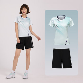 川崎（KAWASAKI）羽毛球服女款款专业运动V领短袖+短裤套装B2813 抹茶绿 XL