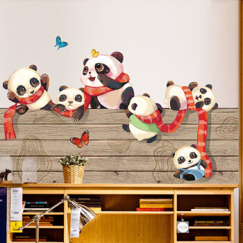 儿童房装饰门墙贴画卧室墙纸自粘3d立体房间壁纸自粘 木板上的熊猫 特