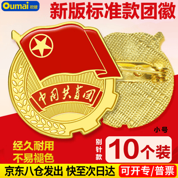 欧唛（oumai）共青团团徽胸章标准款别针磁扣款学生团员团徽10枚装团徽2CM别针款3C数码全网低价