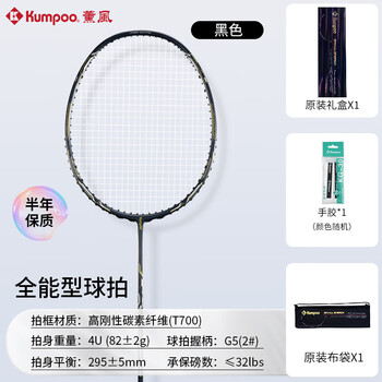 薰风（KUMPOO）羽毛球拍高刚性碳纤熏风进攻型球拍 小能量黑色礼盒装（已穿线）