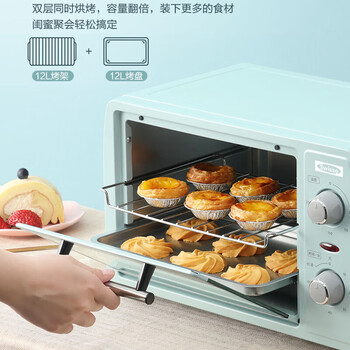 美的（Midea） 电烤箱12L 迷你容量轻松安放 宽幅调温极简操作 上下双管均匀烘焙 双层烤位 蛋糕烘焙 PT12B0