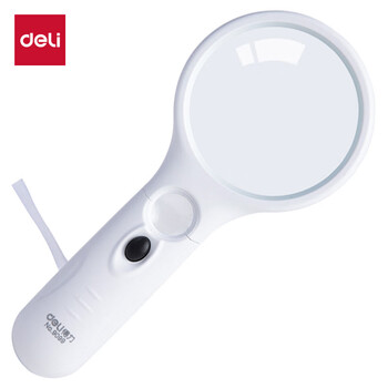 得力(deli)LED灯2.5倍高清阅读放大镜 Ф70mm/Ф22mm双镜片 白色