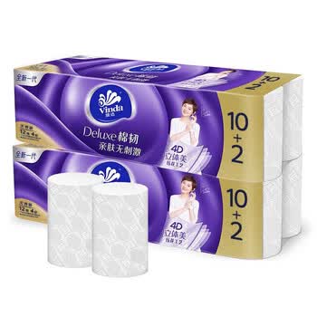 维达（Vinda） 卷纸 棉韧4层140克12卷*2提 共24卷 实芯卫生纸中棒 V4657