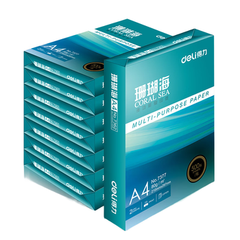 得力（deli）珊瑚海A4打印纸 80g500张*8包一箱 双面使用 加厚复印纸 整箱4000张7351【销冠系列】