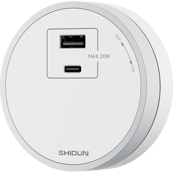 狮盾明装移动轨道插座 电源开关插头 USB+TYPE-C适配器  白色