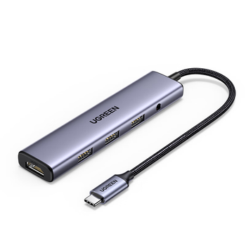 绿联Type-C扩展坞带3.5mm音频转接口拓展坞耳机孔扩展器HDMI1.4转换口外接U盘适用苹果MacBook Air电脑