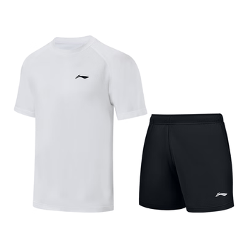 李宁（LI-NING）乒乓球服短袖男女比赛服速干训练套装运动服两件装 白色 M 