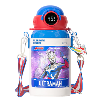 格米（germ）奥特曼儿童保温杯智能数显学生杯子大容量吸管水杯500ML火焰蓝