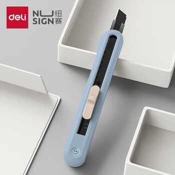 得力（deli）小号撞色设计彩色美工刀壁纸刀裁纸刀 办公用品 尾部自带折刀器 蓝色 NS063-SC