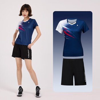 川崎（KAWASAKI）羽毛球服女款专业运动圆领短袖+短裤套装B2815 深蓝色 S