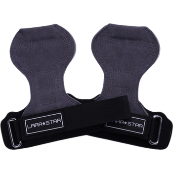 劳拉之星助力带牛皮健身护掌防起茧引体向上护腕硬拉手套单杠 灰双只