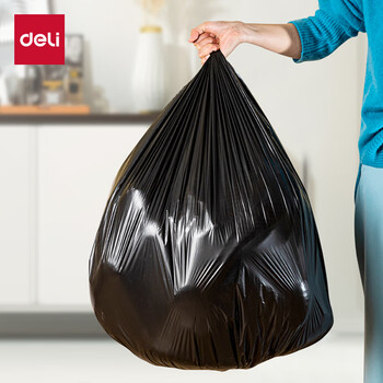 得力(deli)得心单卷(10只)加厚八角点断式办公生活大容量垃圾袋100*120cm 黑色