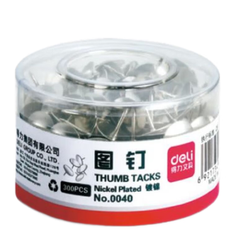 得力(deli)0040图钉/大头钉 镀镍图钉(300枚/筒)10筒装