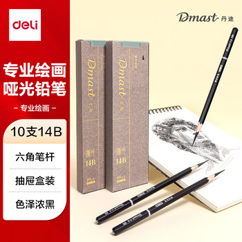 得力（deli）丹途哑光铅笔14B(10支/盒)专业绘画手绘素描彩绘画画RK2-14B女孩儿童