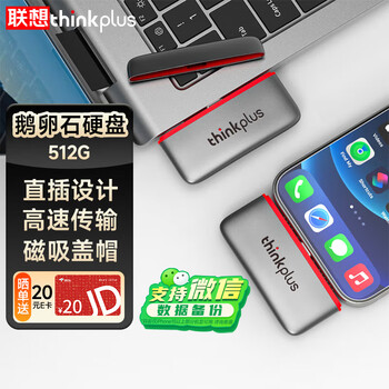 ThinkPlus联想512G 移动固态硬盘 Type-C直插手机高速读取550MB/S 小巧便携PSSD鹅卵石移动硬盘