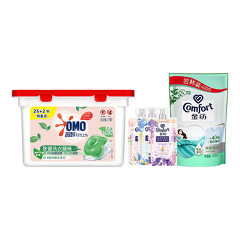 奥妙（OMO） 自然工坊白茶除菌洗衣凝珠216G+金纺柔顺剂400g+留香珠25g*3袋