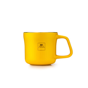 WORLD KITCHEN 康宁马克杯380ml-黄 杯口手工描金 耐温耐用 WK-MKB380/KZ/YL