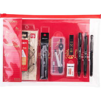 得力(deli)连中三元考试套装15件套 考试中高考专用中性笔套尺2B自动铅笔橡皮 中高考加油考P09598