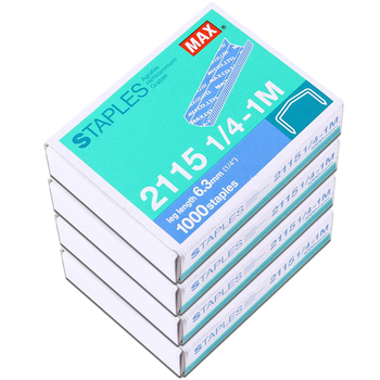 MAX美克司2115拱形订书钉 穿透力强不易卡钉 1000枚/盒 2115 1/4-1M 4盒装