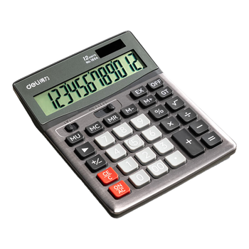 得力（deli）双电源宽屏大号金属面板办公桌面计算器 金融财务计算机 办公文具用品 深灰1654