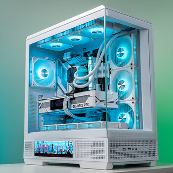 爱国者（aigo）星璨岚 大岚屏显版白色 ATX游戏电脑台式主机箱支持双360水冷 9.16寸高清屏/270°海景房/5090显卡