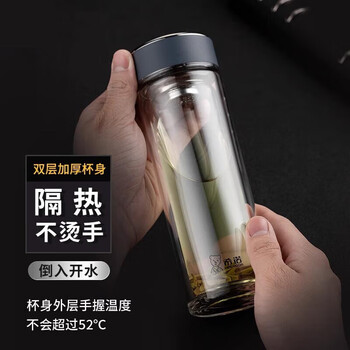 希诺双层玻璃杯隔热防烫水杯便携办公室泡茶杯子315ml颜色随机XN-6670