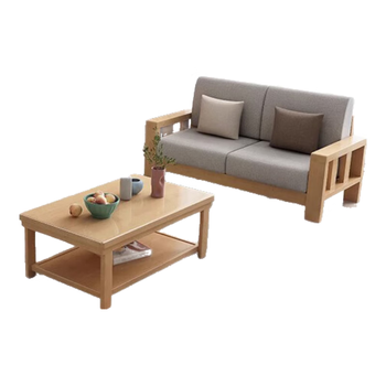 山威现代中式实木沙发组合三人位木质布艺沙发床小户型客厅家具组合款