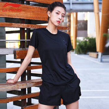 李宁（LI-NING）李宁羽毛球服短袖运动速干弹力春夏装简约休闲 黑色ATSP416 XL码
