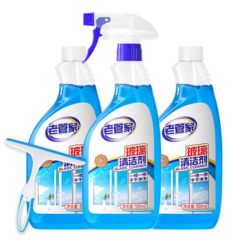 老管家 多功能玻璃清洁剂汽车窗户浴室镜子瓷砖不锈钢水垢清除剂500ml*3