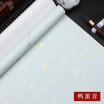 军雅宣纸蜡染大片半生熟书法国展仿古彩色洒金作品专用宣纸毛笔字书法 鸭蛋青/六尺对开48*180cm/10张