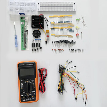 优品沃目面包板入门级电子制作+555集成电路130例实验套件电子DIY散件  元件工具+万用表（65条线）