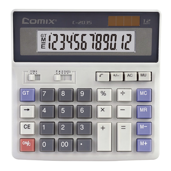齐心（COMIX）双电源电脑按键计算器 12位大屏横式桌面计算机 金融财务/银行 办公文具用品 中号C-2035