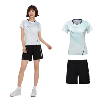 kawasaki川崎羽毛球服女款款专业运动V领短袖+短裤套装B2813 抹茶绿 L 