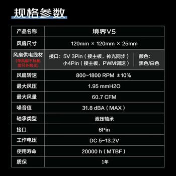 先马(SAMA)境界V5反叶黑色 12cm机箱散热风扇 无线积木拼接/ARGB神光同步/PWM温控调速/液压轴承/标配减震垫 先马(SAMA)境界V5反叶黑色 12cm机箱散热风扇 无线积木拼接/ARGB神光同步/PWM温控调速/液压轴承/标配减震垫