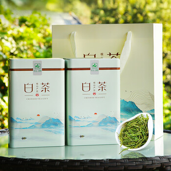茗山生态茶  茶叶绿茶 明前新茶 白茶绿茶  嫩芽 共300g茶叶双罐装 