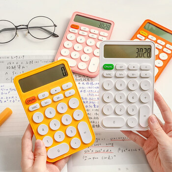 三年二班 糖果色计算器12位大屏幕计算机学生考试办公用迷你便携高颜值会计记算机器 芒果黄
