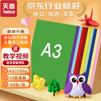 天章 （TANGO）A3硬卡纸10色加厚彩色封面纸 儿童幼儿园元旦手工新年窗花剪纸DIY绘画画纸 十色混装 230g 50张/包