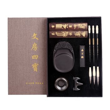 一海堂 文化 文房四宝套装 笔墨纸砚礼盒兼毫狼毫羊毫毛笔套装镇尺墨条笔搁 国庆中秋节大礼盒 水月镜花套装