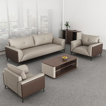 擎宅办公室沙发茶几组合套装商务会客接待室洽谈沙发 三人位（牛皮）
