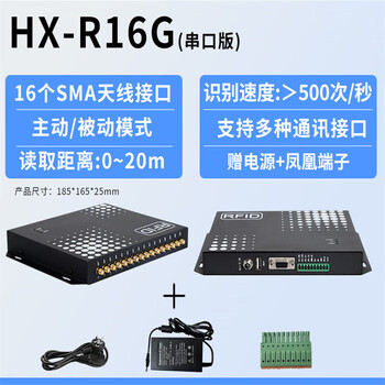 晶思达（十六通道串口HX-R016G）  rfid系统超高频读写器915M档案管理多通道远距离固定大功率读卡器