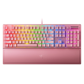 雷蛇（Razer）黑寡妇V3 机械键盘 游戏键盘 104键 RGB背光 游戏电竞 粉晶 绿轴 带腕托
