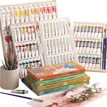 【全网低价】马利(Marie's)水彩颜料盒装18色5ml 儿童水彩画卡通图案便携盒装小兔子乖乖自带画笔水彩颜料 初学适用 W1218美术写生