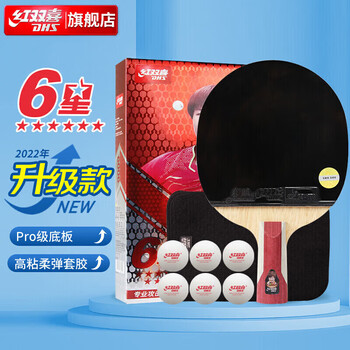红双喜狂飙六星直拍专业快攻型升级版乒乓球拍H6006含拍包乒乓球