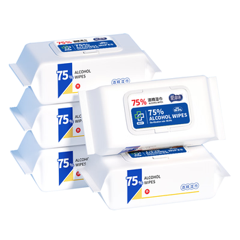 爱恩倍75度酒精湿巾80片*5包纸巾清洁消毒杀菌大包实惠学生办公家用卫生
