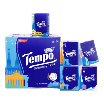 得宝（TEMPO）一博同款 手帕纸 欧式印花7张*12包 4层湿水不破 纸巾小包 面巾纸